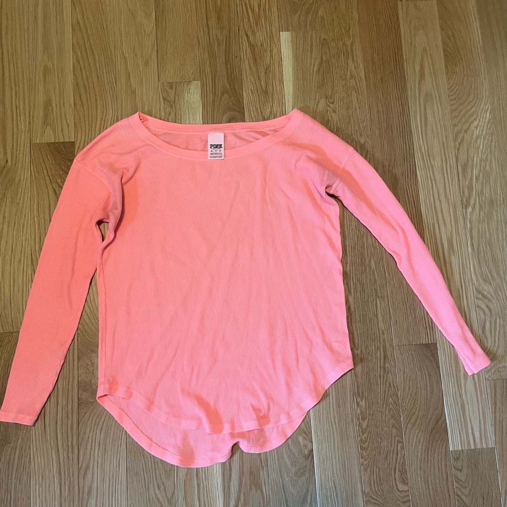 PINK Victoria's Secret waffle Long-Sleeve Pink Scoop-Neck Top